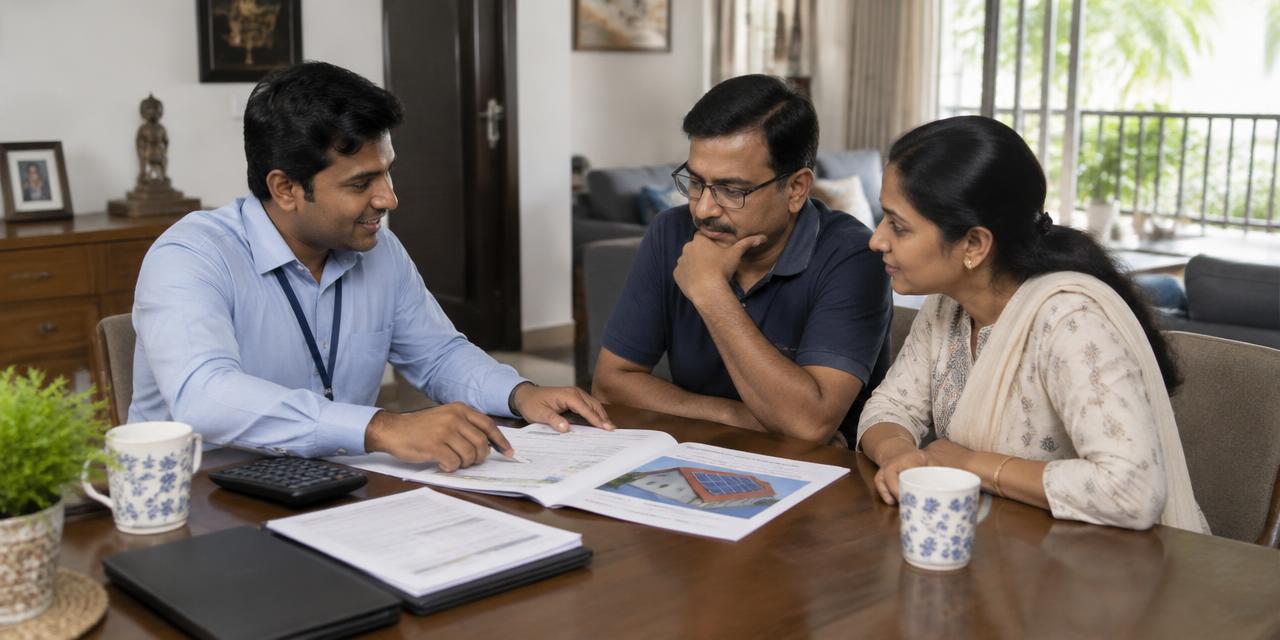 Solar consultant explaining a project proposal and cost estimate to homeowners